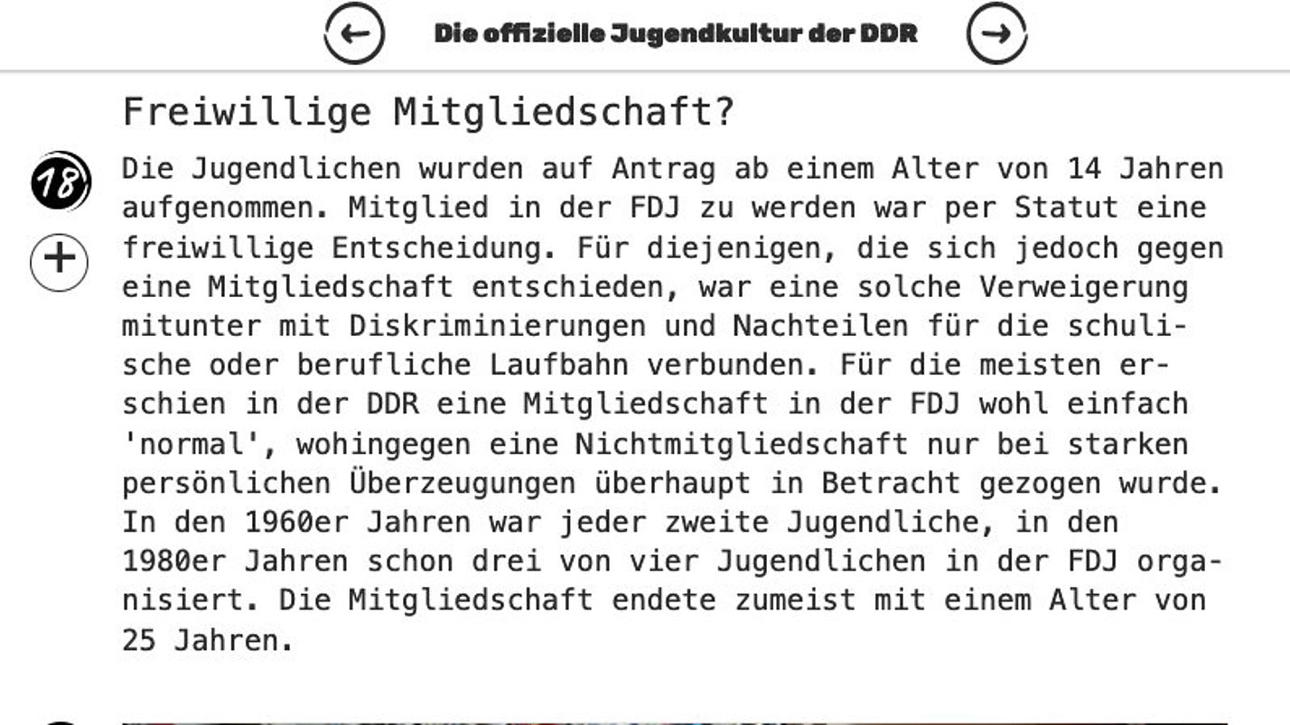 Ein Screenshot zum Thema "Mitgliedschaft in der FDJ".